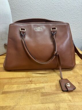 Coach Margot Carryall Brown Pebbled Leather Satchel Crossbody Bag F34607